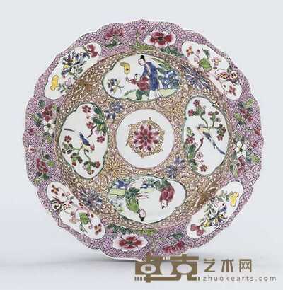 YONGZHENG (1723-35) AN UNUSUAL FAMILLE ROSE EGGSHELL FOLIATE-RIMMED DEEP PLATE 